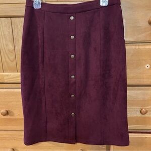 Retrology Women’s Long Maroon Faux Suede Skirt Size Small, NWT